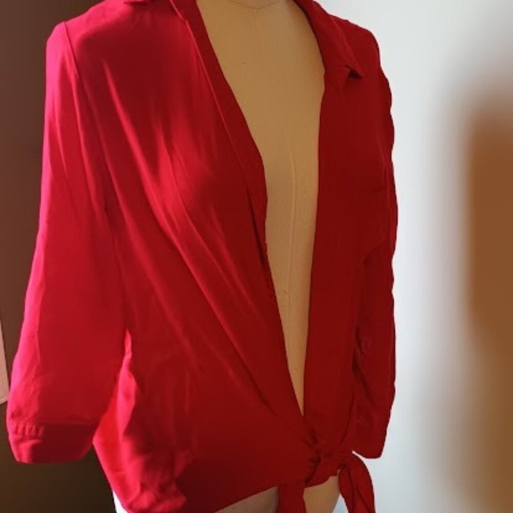 Red Tie-Front Blouse